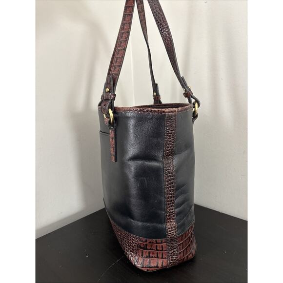BRAHMIN Asher Black Tuscan Croc Leather Medium Zip Tote Purse Shoulder Bag - Picture 7 of 16